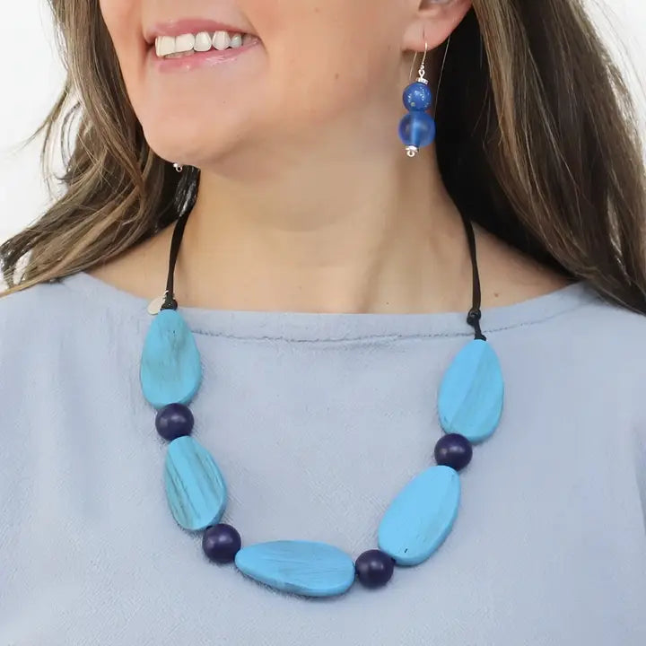 SYLCA Freya Metallic Blue Colorful Necklace - SD26N08 - BLUE