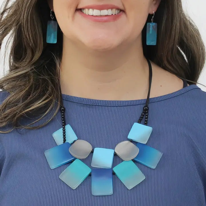 SYLCA Coastal Cascade Statement Necklace - SD26N19 - BLUE