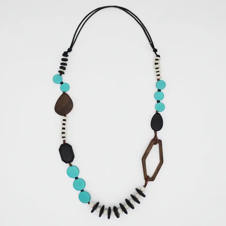 SYLCA Aqua Wood Bead Gabby Necklace - BP24N17 - AQUA
