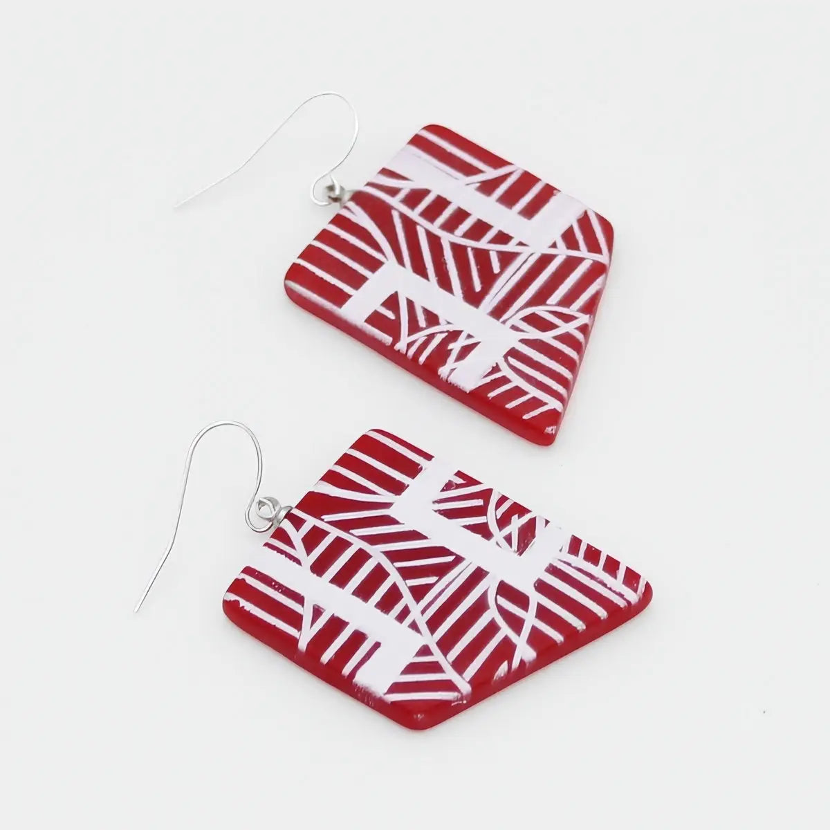 SYLCA Reva Red and White Painted Grid Earrings