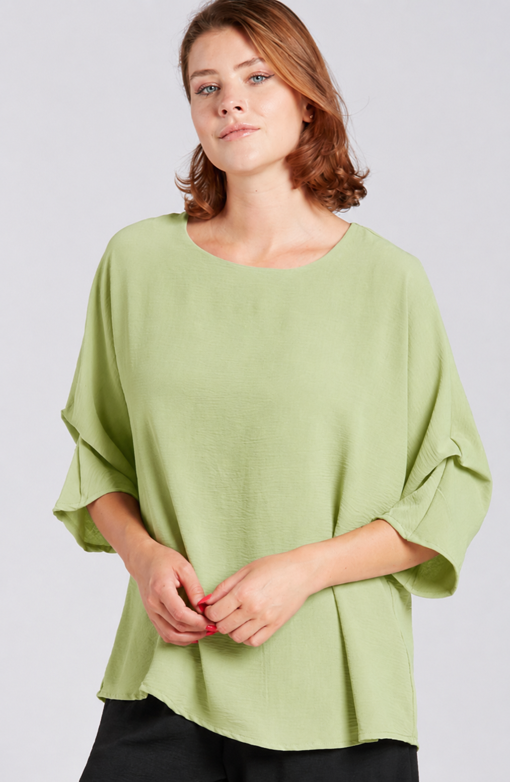 Sydney Project Dani Button Back 1/2 Sleeve Ruched Top - AFT1137 - SEAFOAM