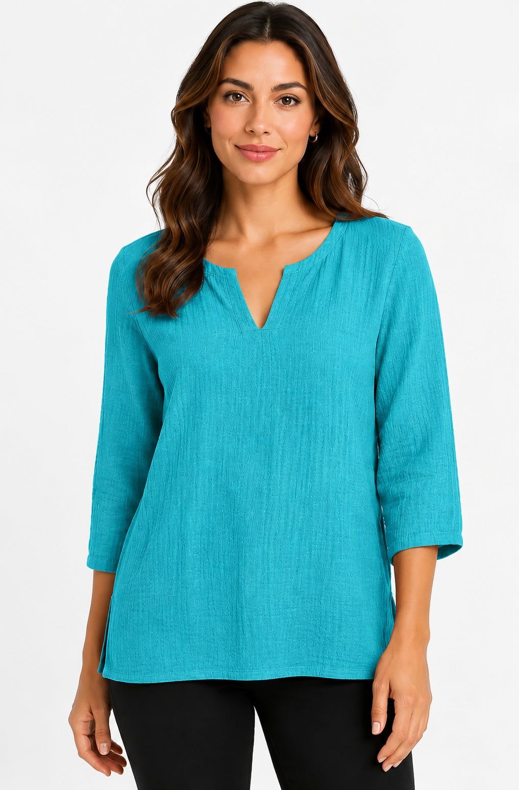 Prairie Cotton by CMC Crinkle Gauze 3/4 Sleeve V-Neck Tunic - CG304