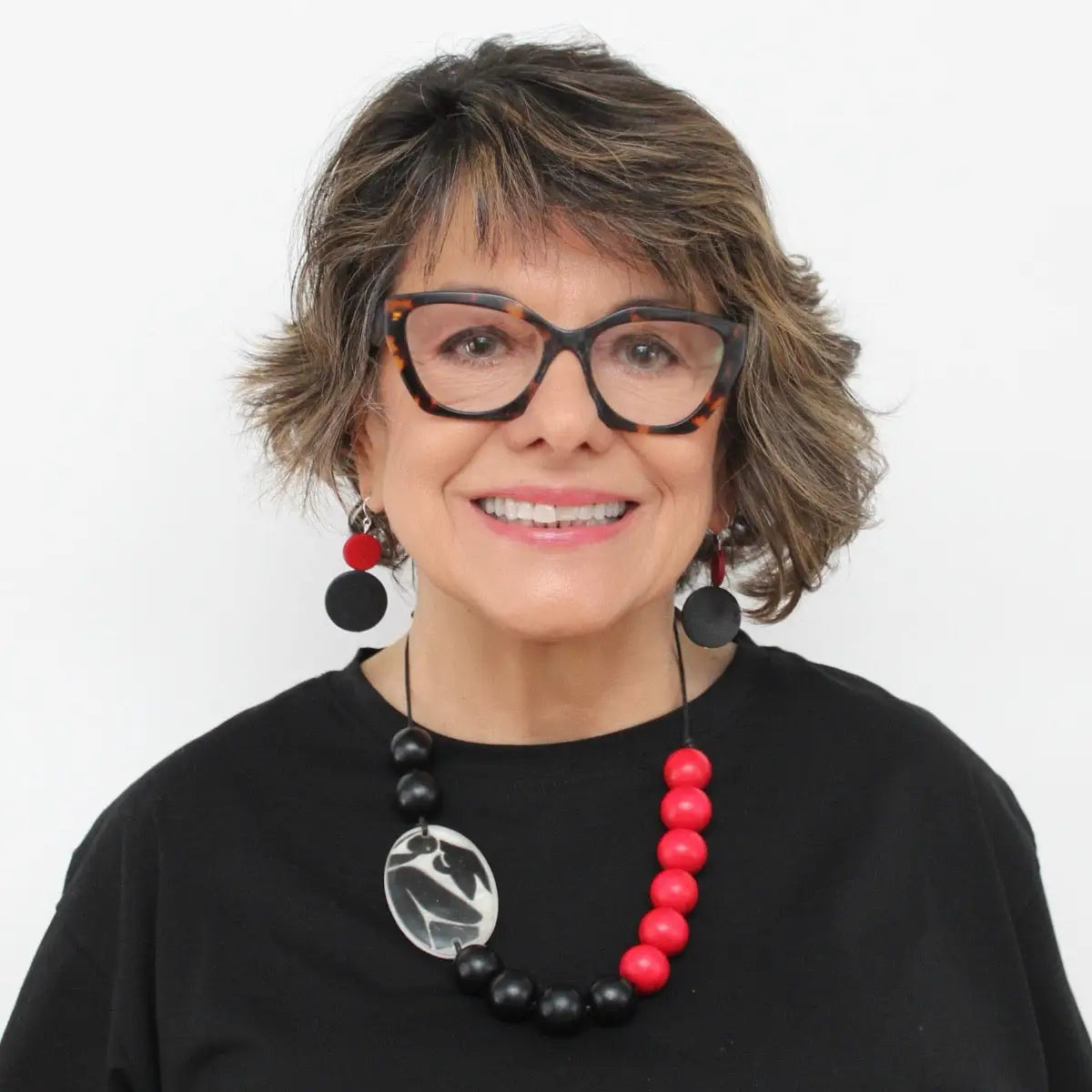SYLCA Black and Red Medallion Statement Necklace