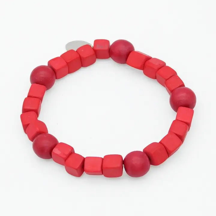 SYLCA Raspberry Simply Square Stretch Bracelet - SD26B01 - RASPBERRY