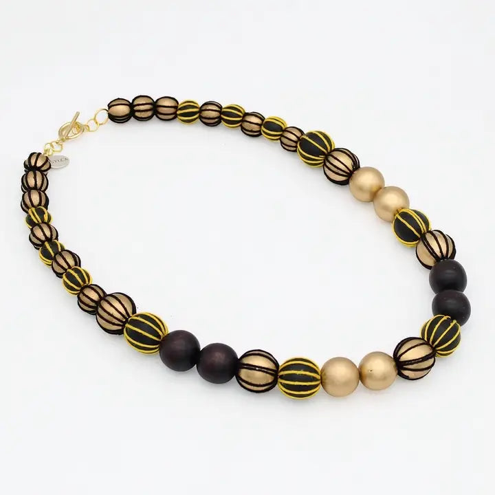 SYLCA Threaded Art Deco Necklace - SD26N34 - BROWN/GOLD