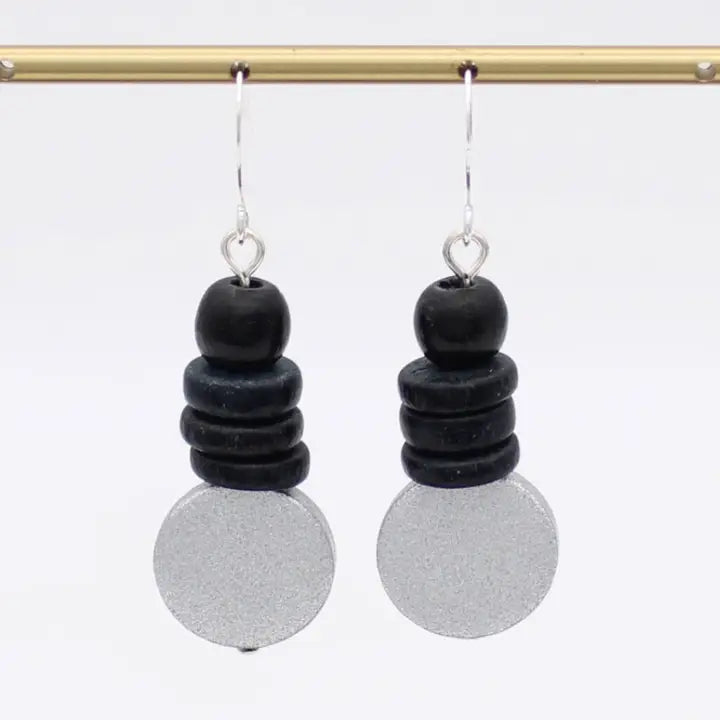 SYLCA Silver and Black Dusk Earrings - SD25E27 - SILVER