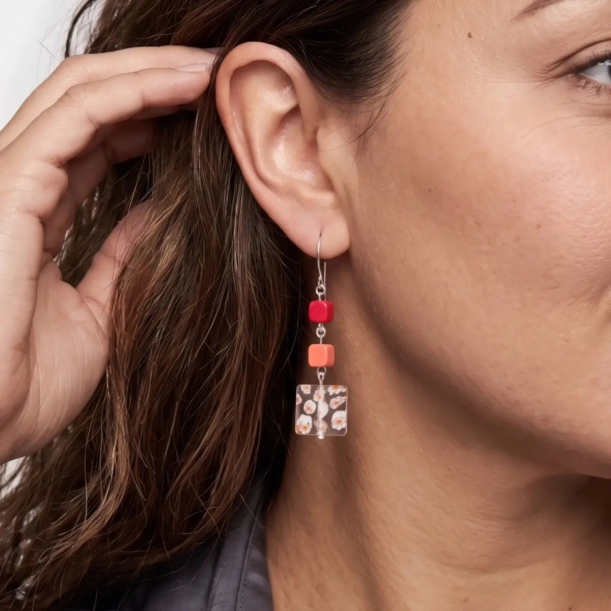 SYLCA Peach Floral Drop Earring - SD24E32 - PEACH