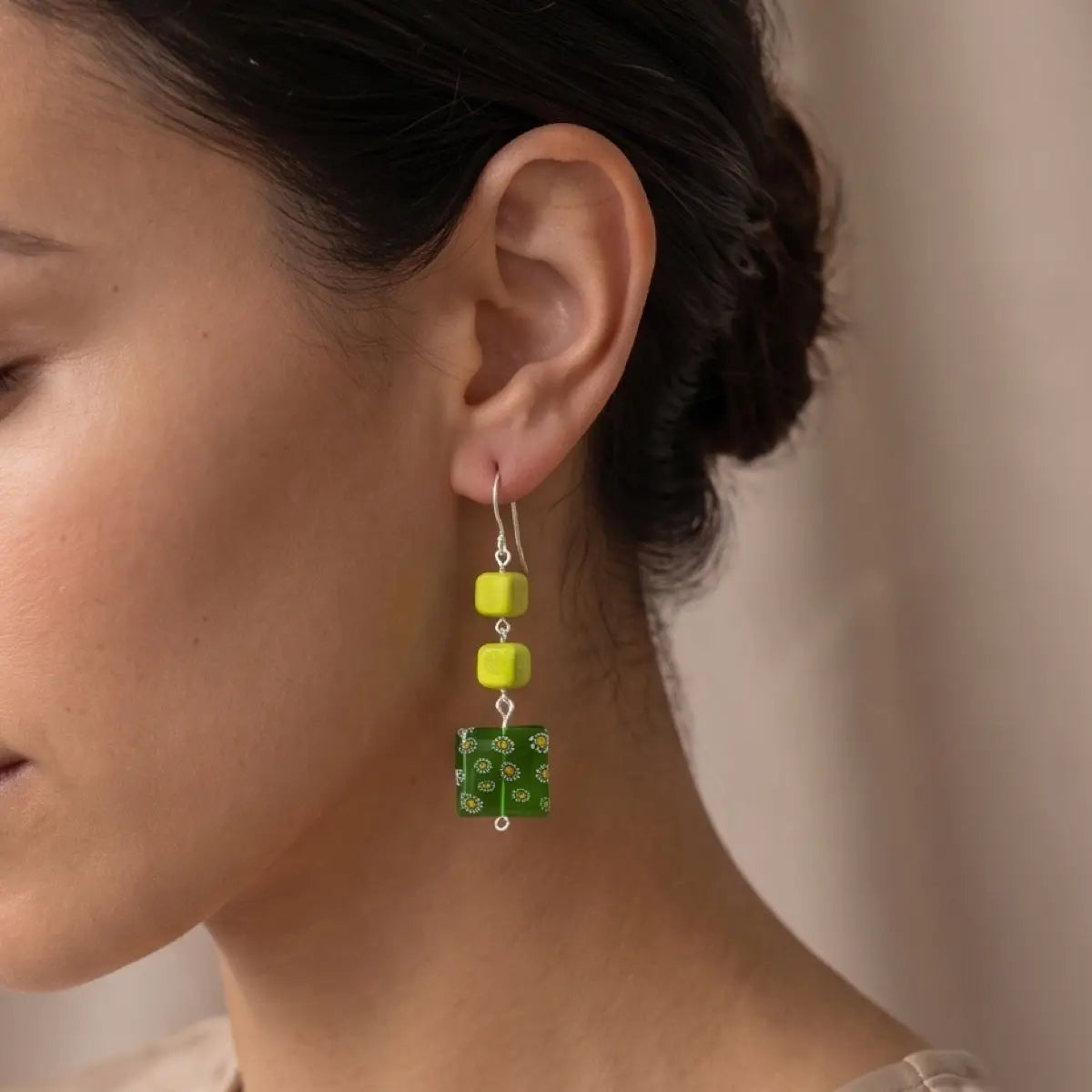 SYLCA Lime Floral Drop Earring - SD24E32 - LIME