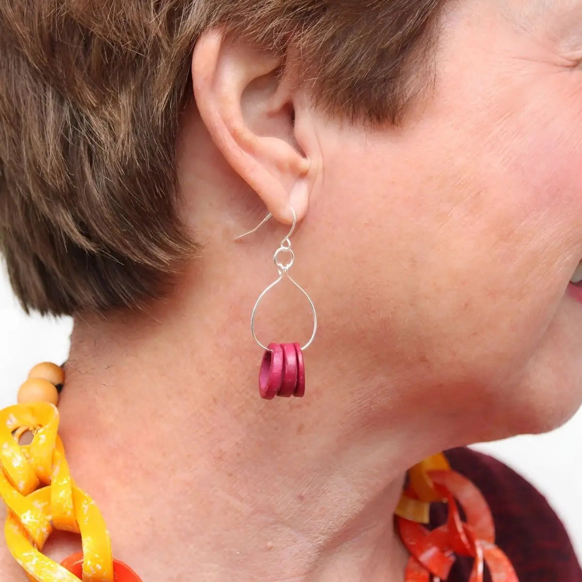 SYLCA Three Ring Red Noa Dangle Earrings