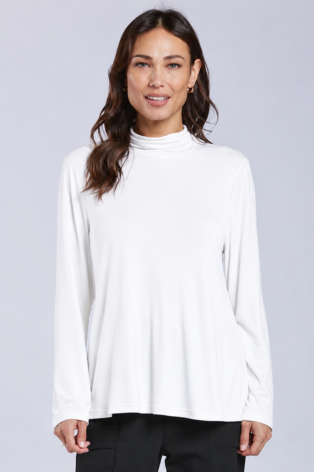 Sydney Project Turner Solid White Relaxed Turtleneck Long Sleeve Top - RJT1170 - WHITE