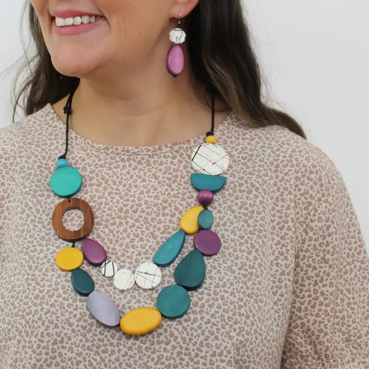 SYLCA Grove Wooden Statement Necklace - BP26N12 - CONFETTI
