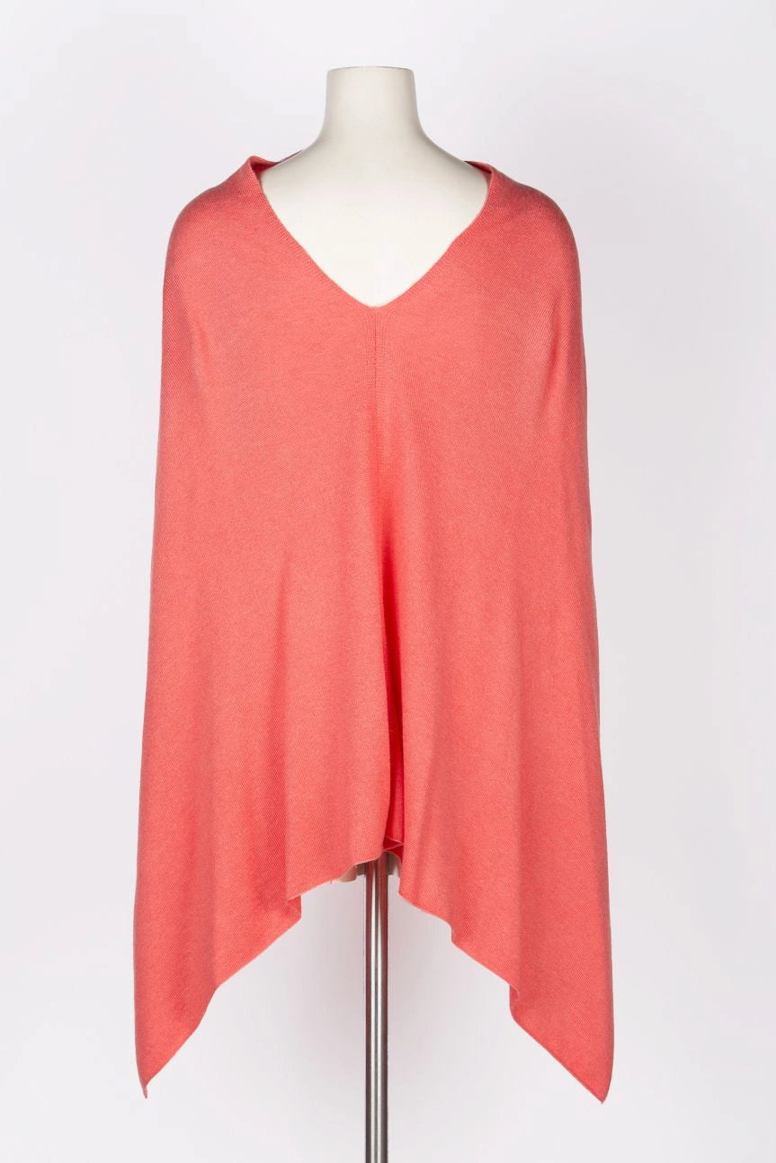 Dolma Cashmere Poncho - CORAL