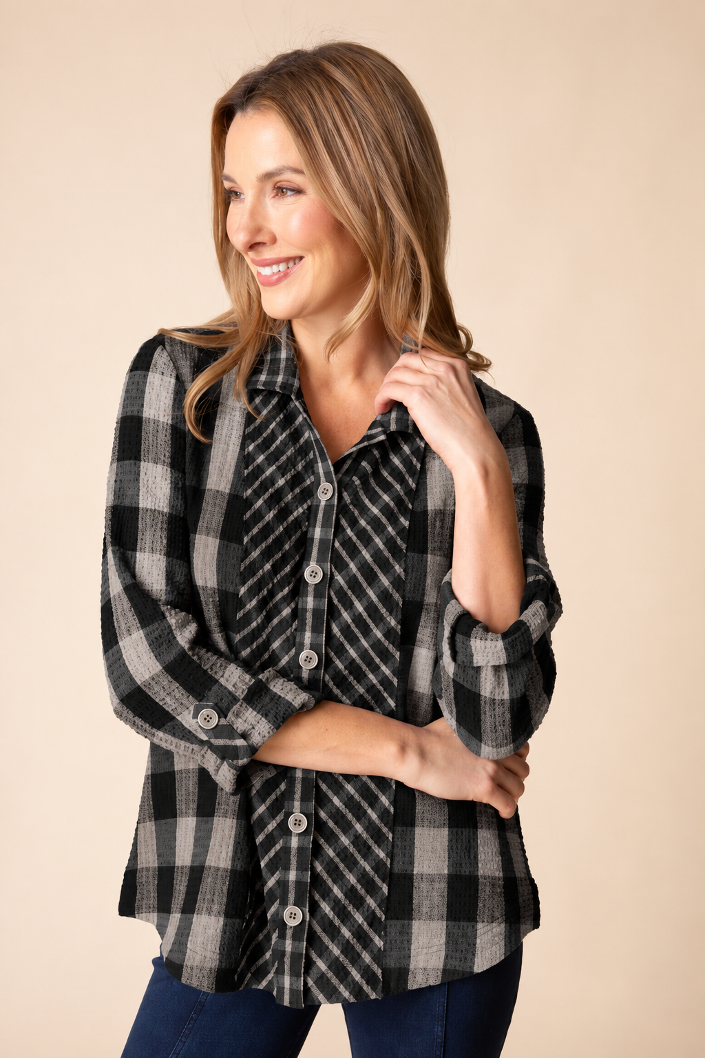 Habitat Plaidemonium Boyfriend Tunic - 40334 - BLACK