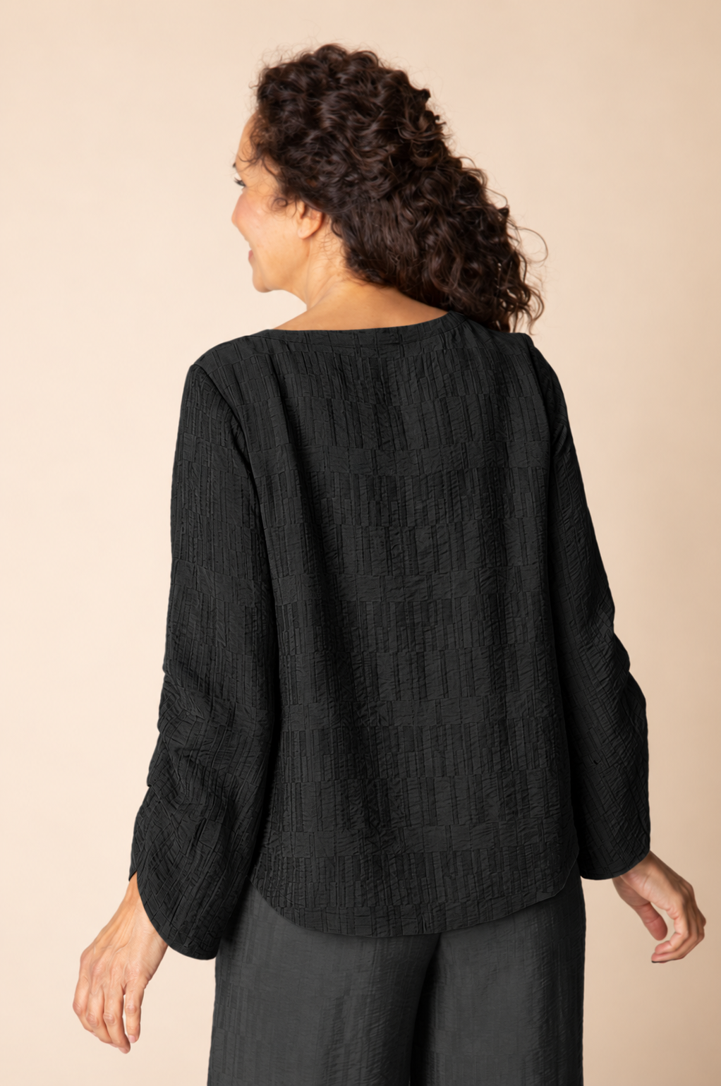 Habitat Soft Rayon Jacquard Pleat Pullover - 30714 - BLACK