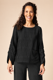 Habitat Soft Rayon Jacquard Pleat Pullover - 30714 - BLACK