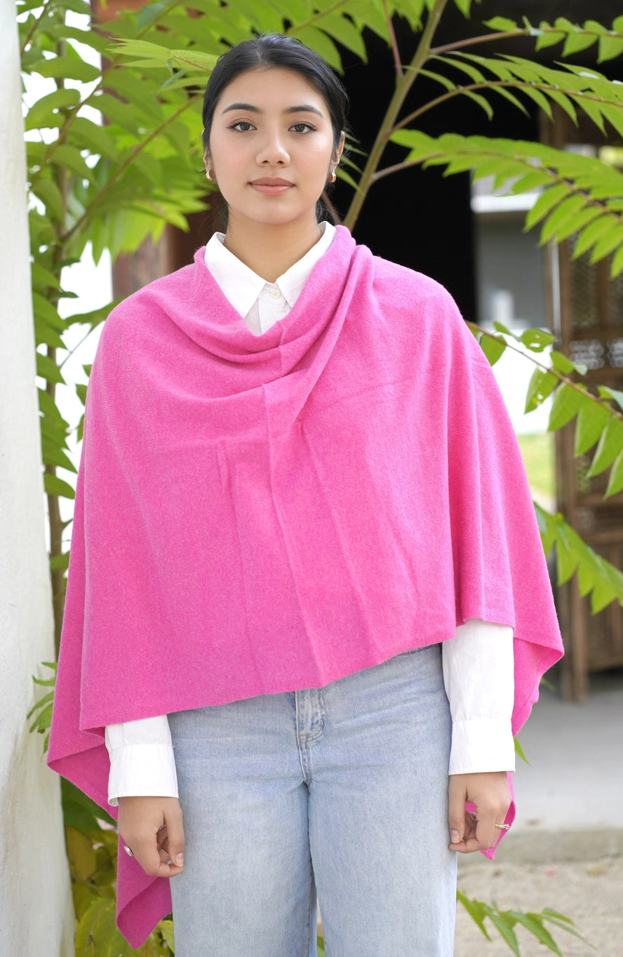 Dolma Cashmere Poncho - HOT PINK