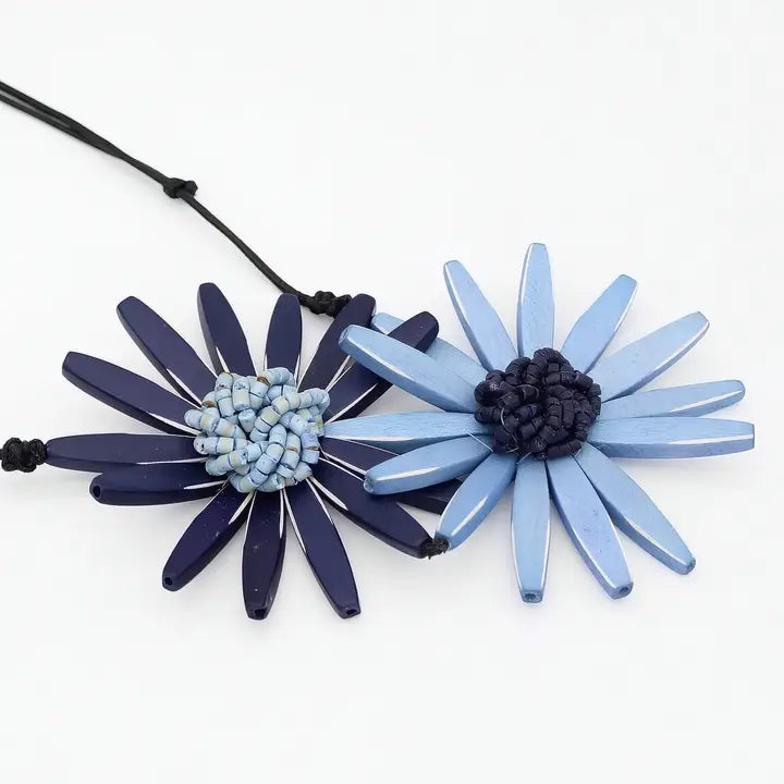 SYLCA Navy Amaya Double Flower Statement Necklace - BP21N16 - NAVY