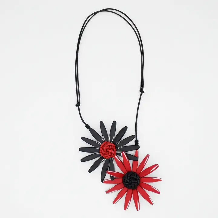 SYLCA Amaya Double Flower Statement Necklace - BP21N16 - BLACK/RED