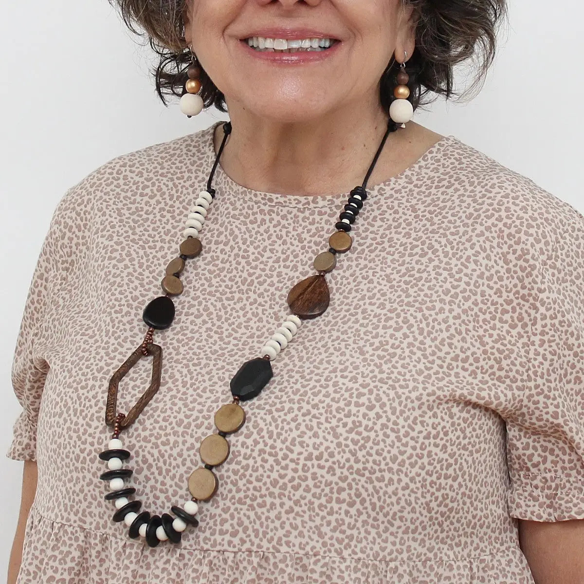 SYLCA Brown Wood Bead Gabby Necklace