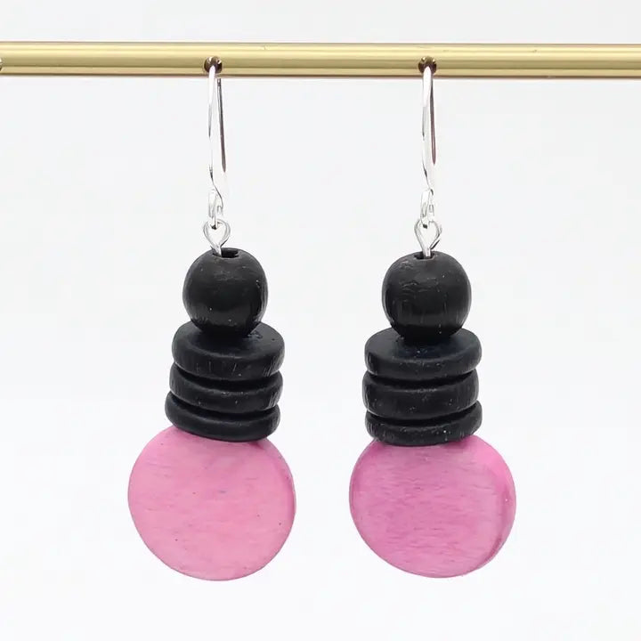 SYLCA Pink and Black Dusk Earrings - SD25E27 - PINK