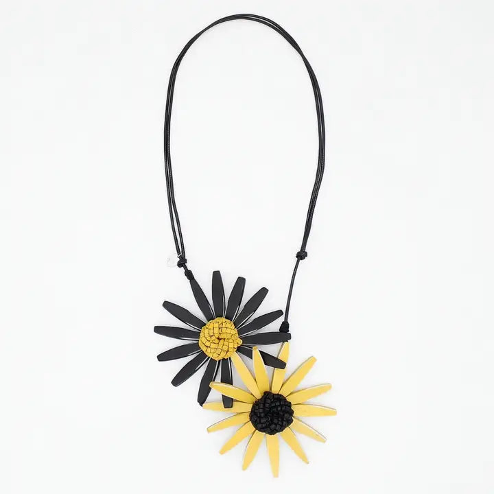 SYLCA Black and Yellow Amaya Double Flower Statement Necklace - BP21N16 - BLACK/YELLOW