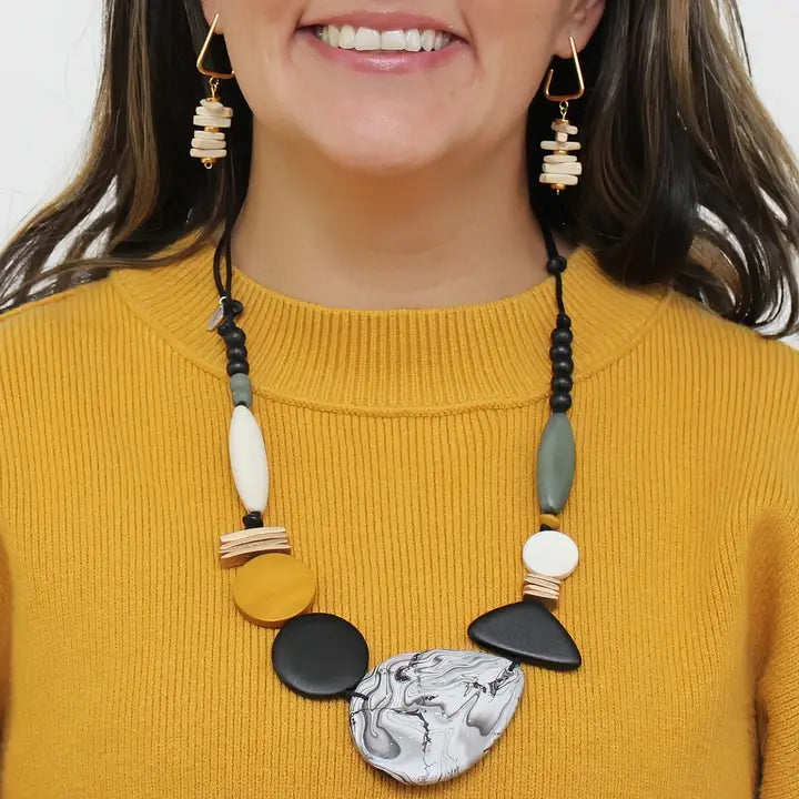 SYLCA Dusk and Dawn Marble Necklace - BP24N31 - BLACK