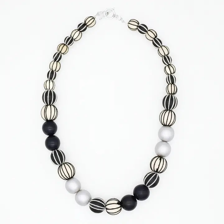 SYLCA Threaded Art Deco Necklace - SD26N34 - BLACK/CREAM