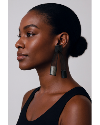 CHRISTINA BRAMPTI EARRINGS - CB-MESH S1511F - BLK/PEWTER/SILVER