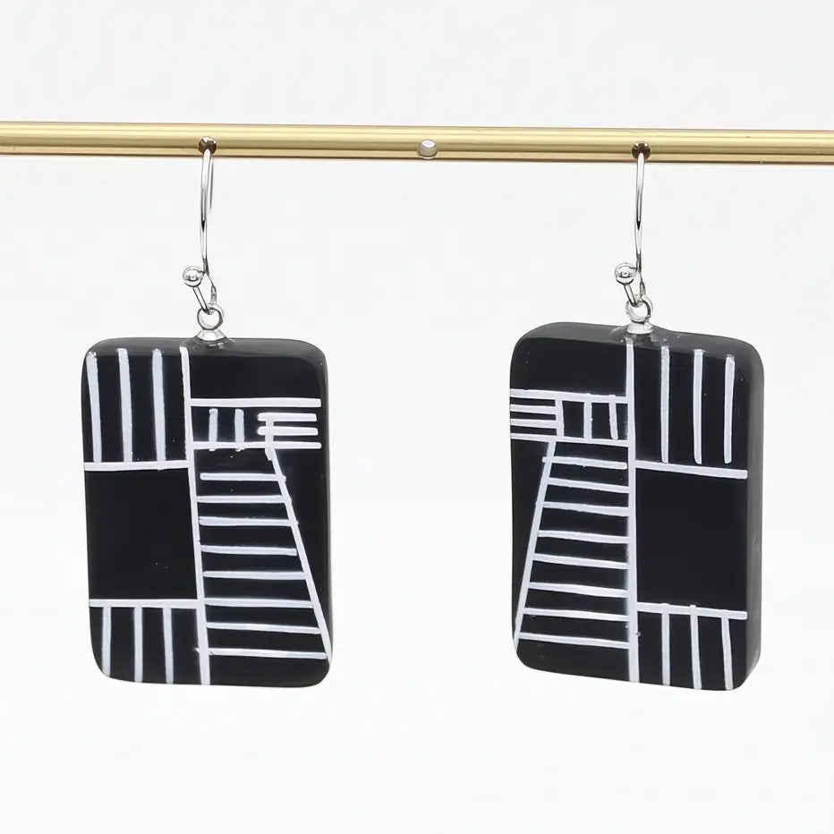 SYLCA Black Geovibe Drop Earring - LS25E22 - BLACK