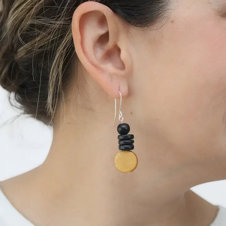 SYLCA Mustard and Black Dusk Earrings - SD25E27 - MUSTARD