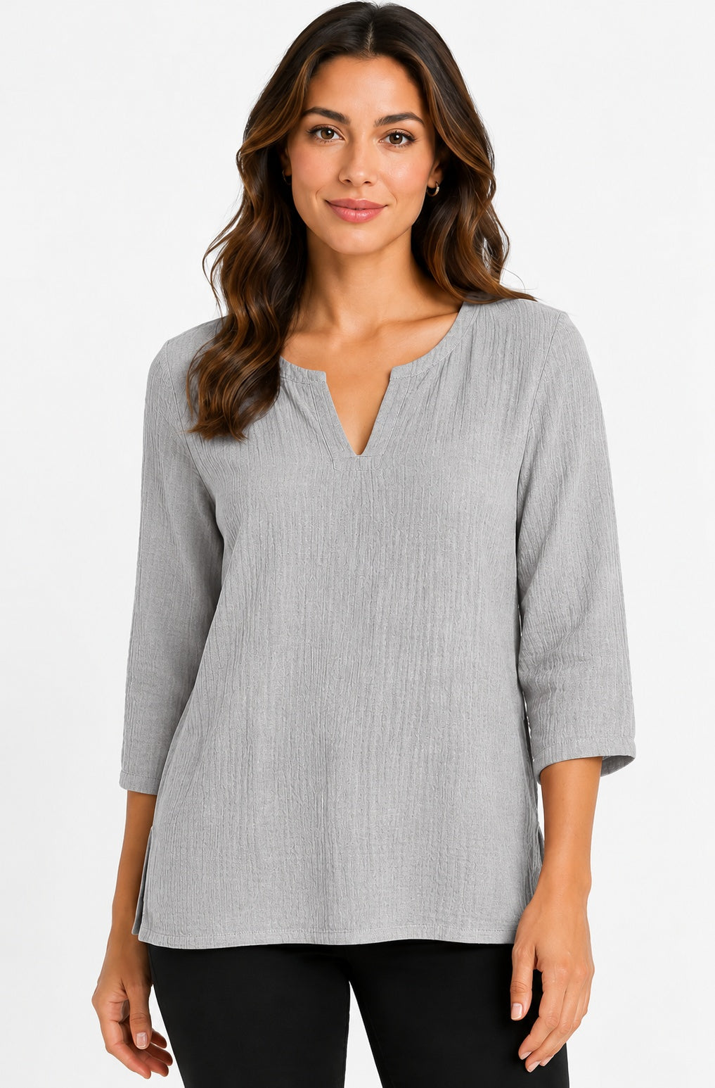 Prairie Cotton by CMC Crinkle Gauze 3/4 Sleeve V-Neck Tunic - CG304