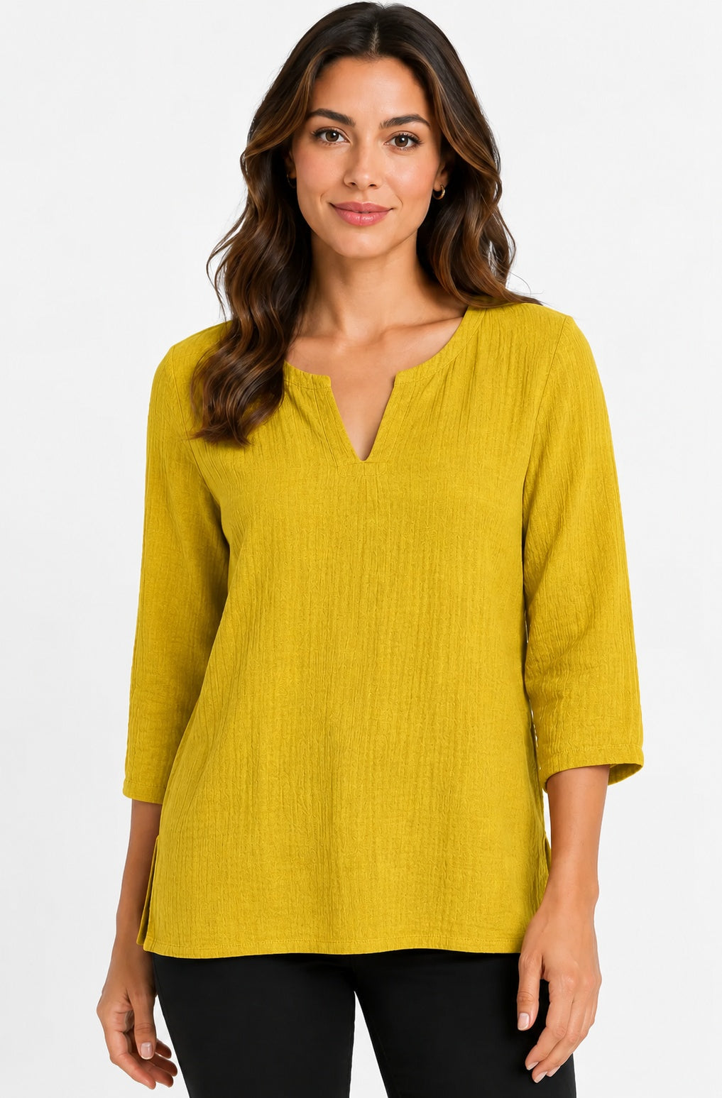 Prairie Cotton by CMC Crinkle Gauze 3/4 Sleeve V-Neck Tunic - CG304