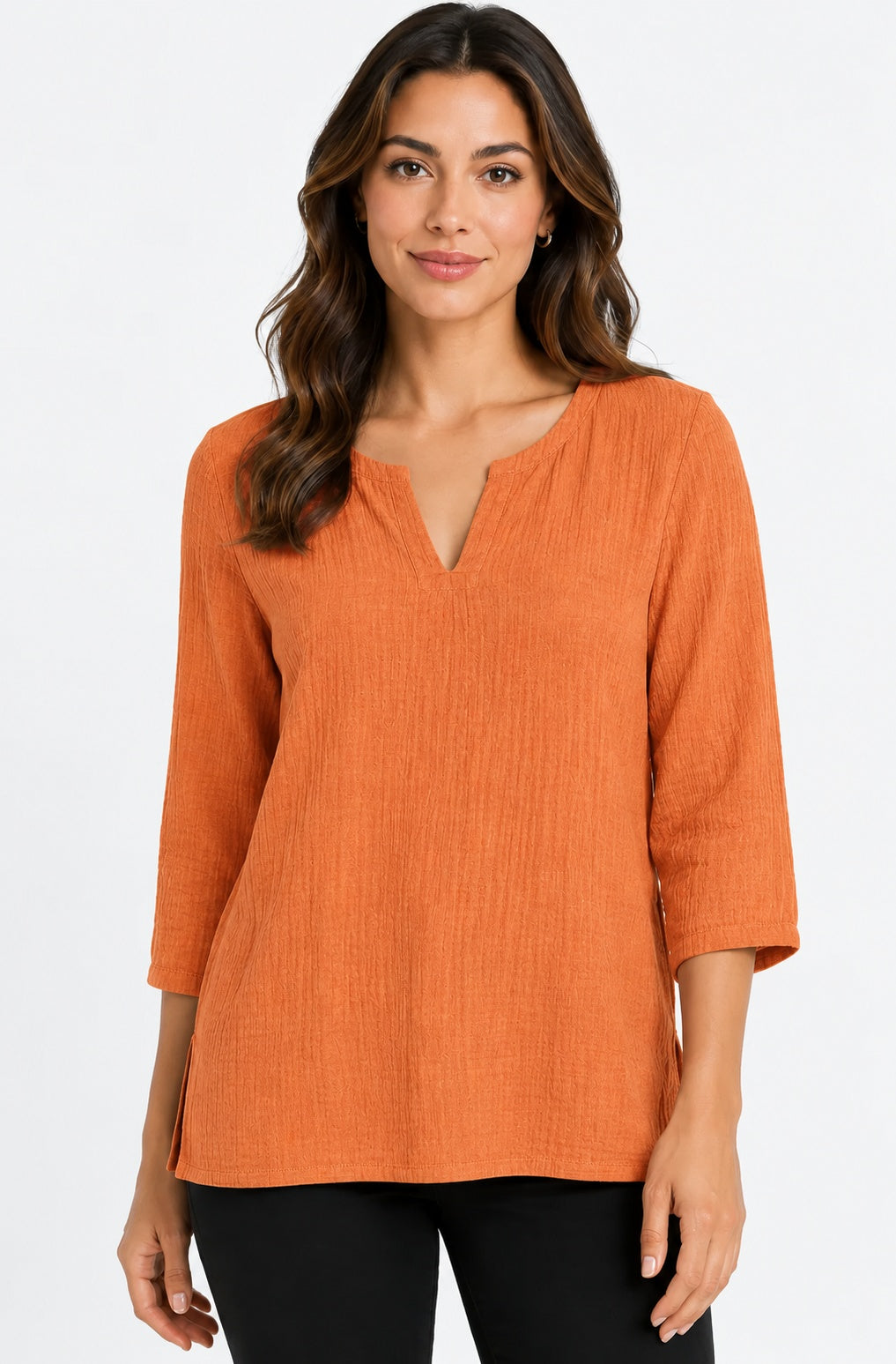 Prairie Cotton by CMC Crinkle Gauze 3/4 Sleeve V-Neck Tunic - CG304