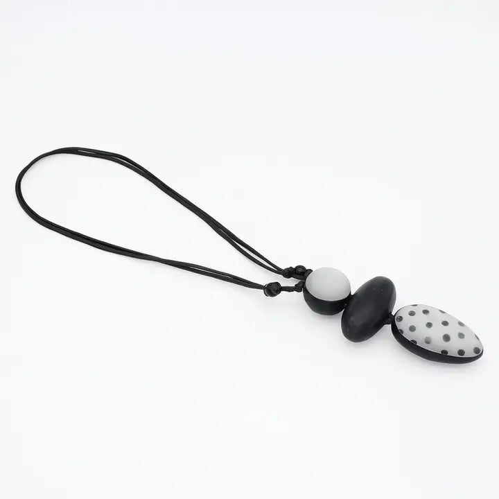 SYLCA Black Midori Polka Dot Statement Pendant - LS24N59 - BLACK