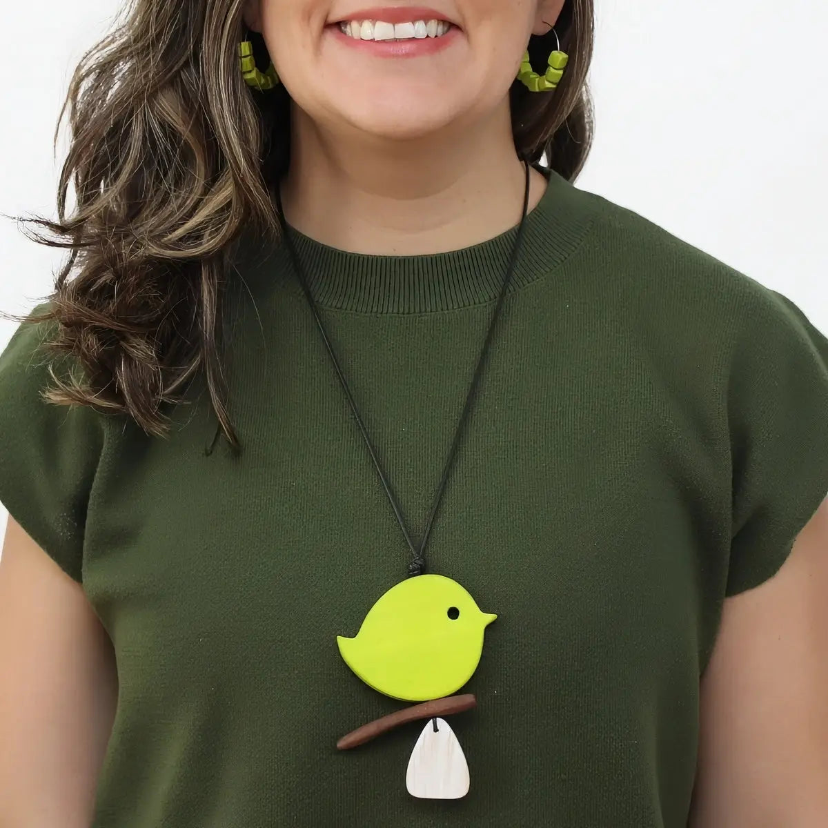 SYLCA Lime Robin On A Branch Necklace - DW22N05 - LIME