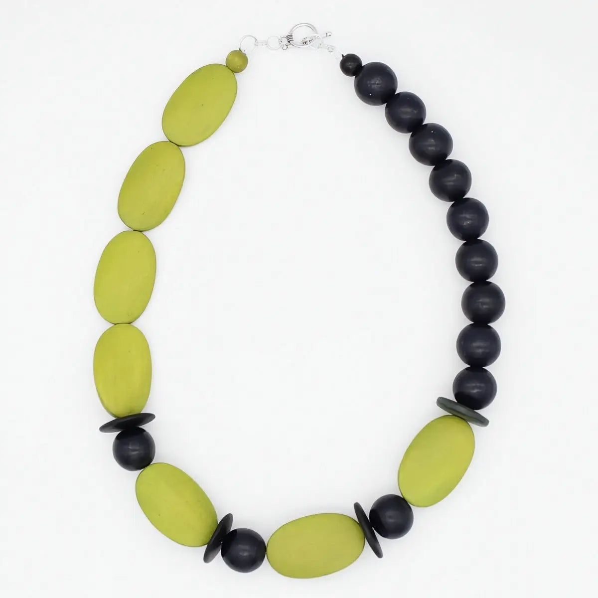 SYLCA Lime and Black Wood Statement Necklace - SD25N63 - LIME