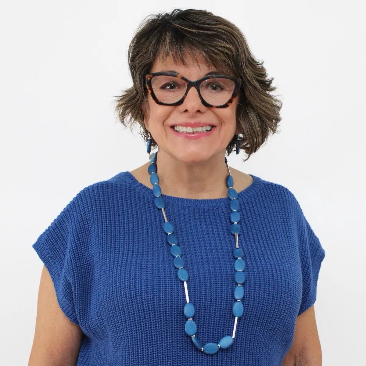 SYLCA Blue Blair Oval Bead Necklace