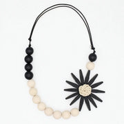SYLCA Chunky Black Flower Statement Necklace - SD24N23 - BLACK