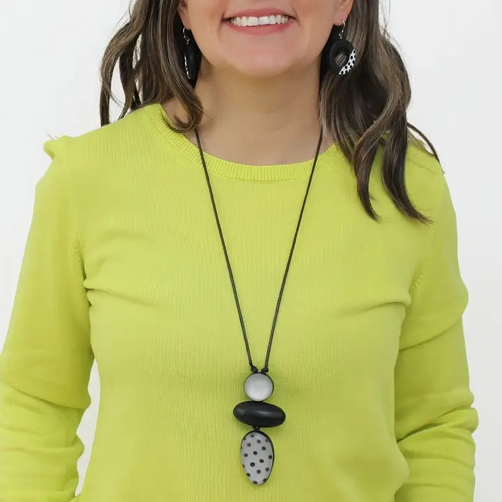 SYLCA Black Midori Polka Dot Statement Pendant - LS24N59 - BLACK