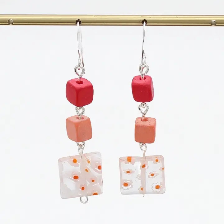SYLCA Peach Floral Drop Earring - SD24E32 - PEACH