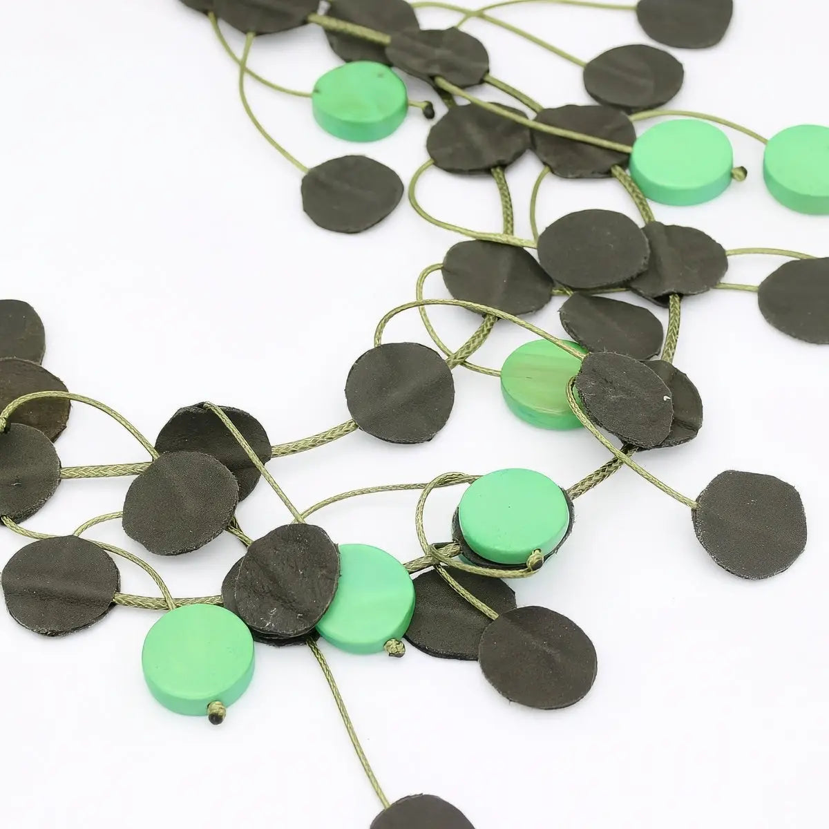 SYLCA Urban Olive Leather Dangle Necklace