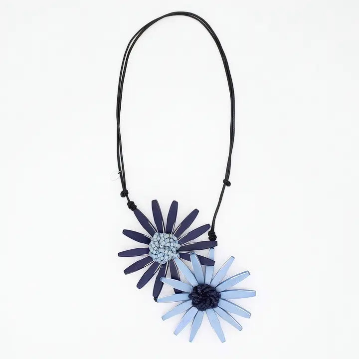 SYLCA Navy Amaya Double Flower Statement Necklace - BP21N16 - NAVY