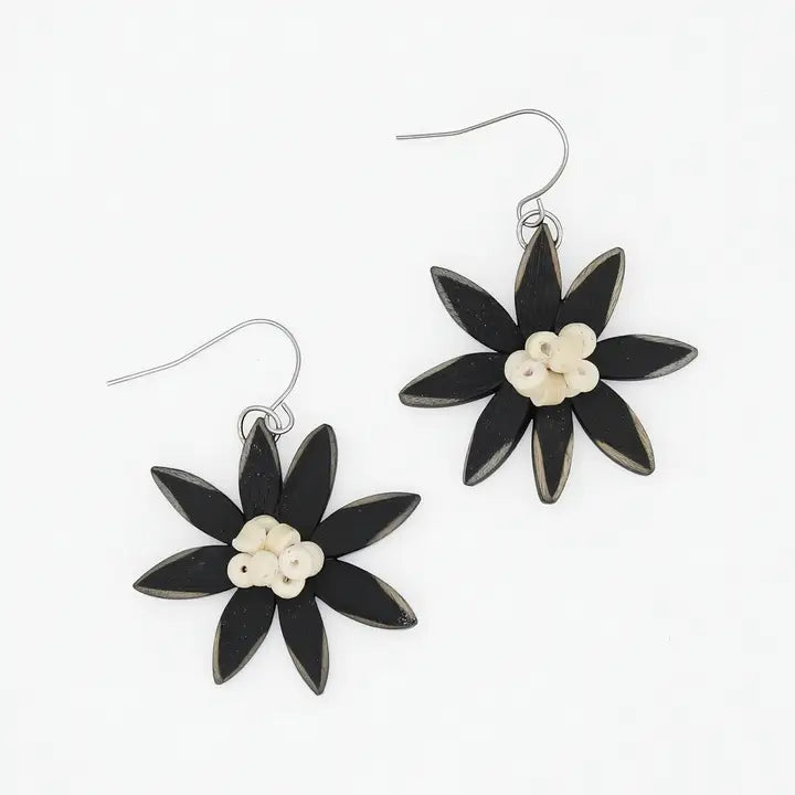 SYLCA Black Amaya Flower Earrings - P23E02 - BLACK