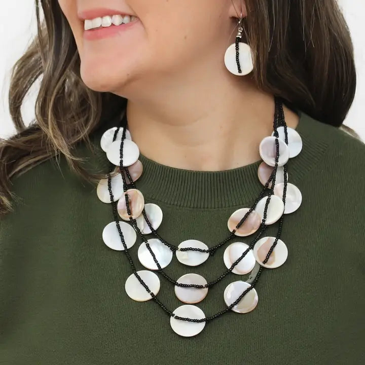 SYLCA Black and Ivory Sky Dream Bib Necklace - LS26N15 - BLACK/IVORY