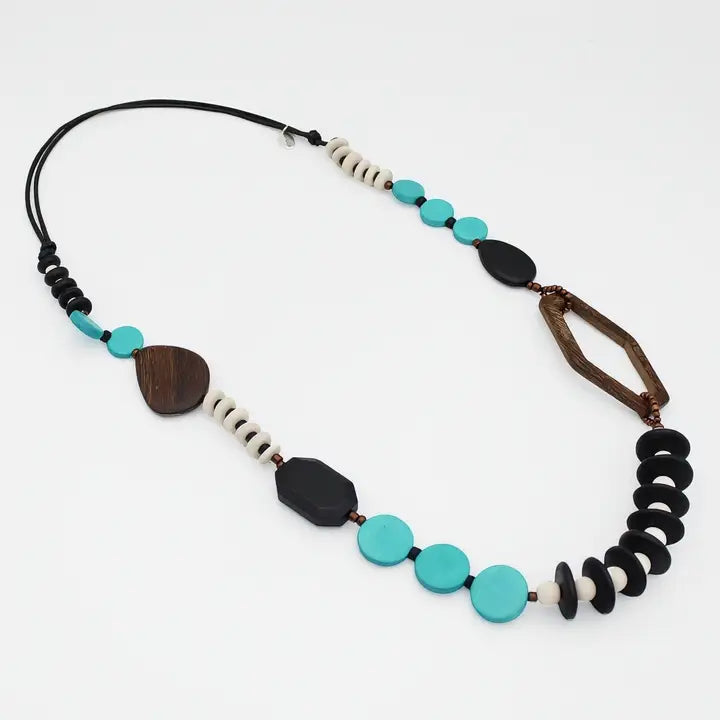 SYLCA Aqua Wood Bead Gabby Necklace - BP24N17 - AQUA