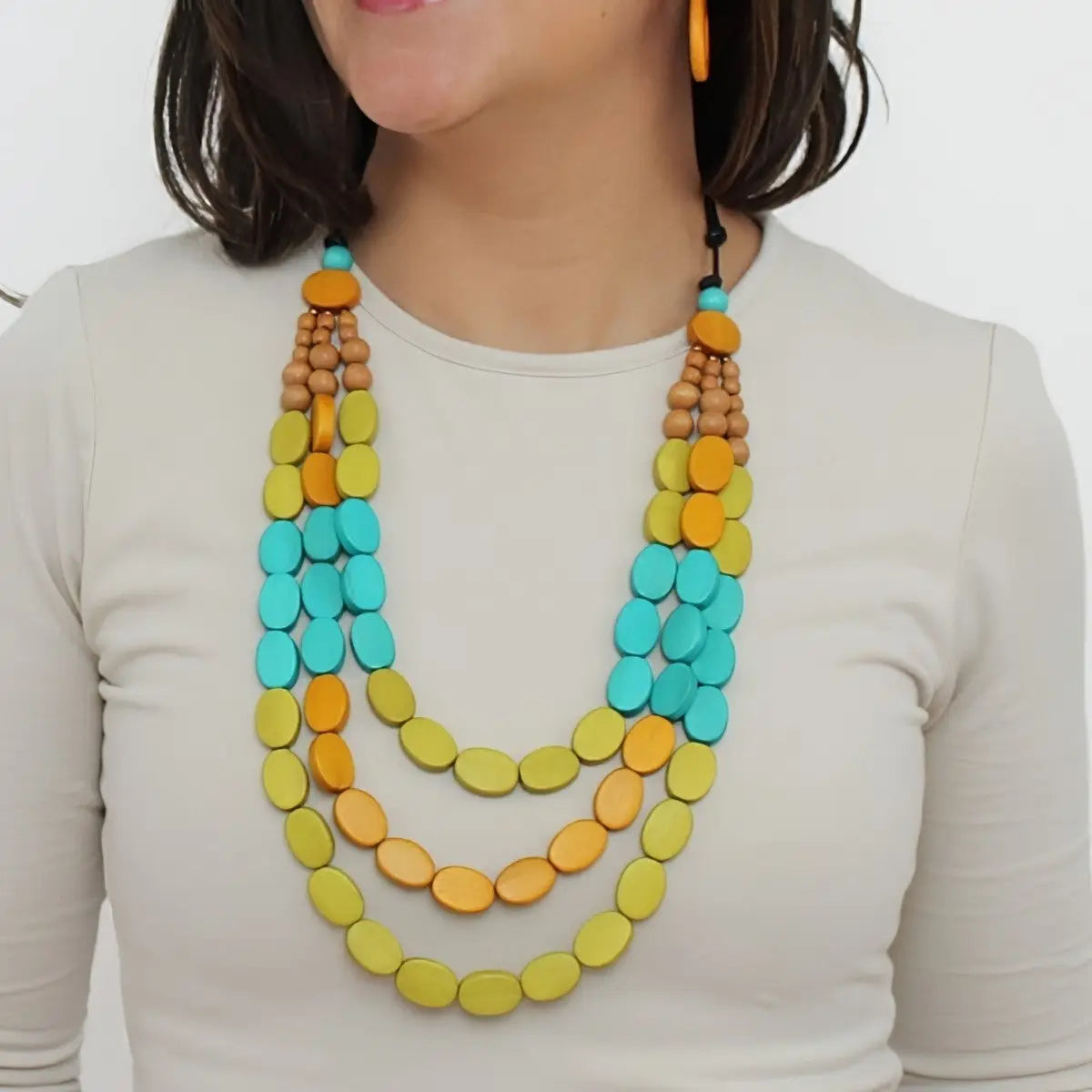 SYLCA Multi Color Block Maya Necklace - BP24N13 - MULTI