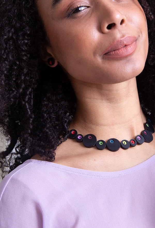 ISKIN SISTERS Abstraction Necklace Round Eyes - EE100BKRB-JN - BLACK/RAINBOW