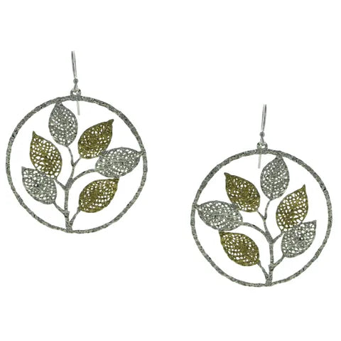 Takobia Hammered Two Tone Leaves Earring - 2698
