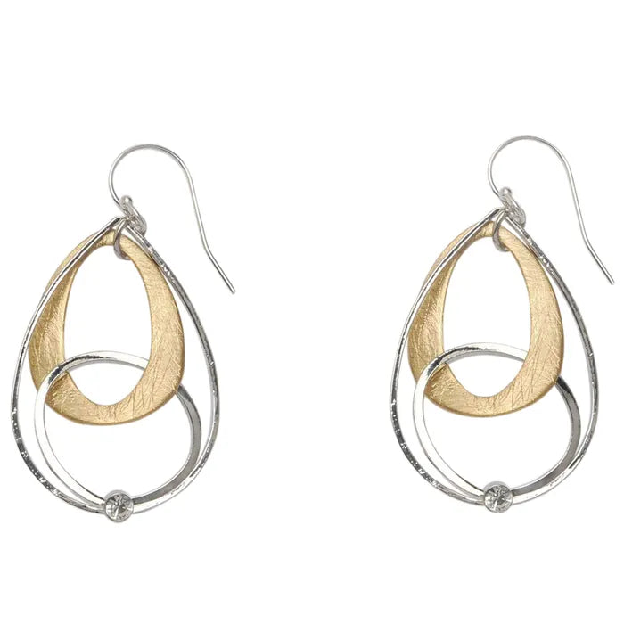 Takobia Pear Shaped Two Tone Hoop w/ Crystal Earring - 3501
