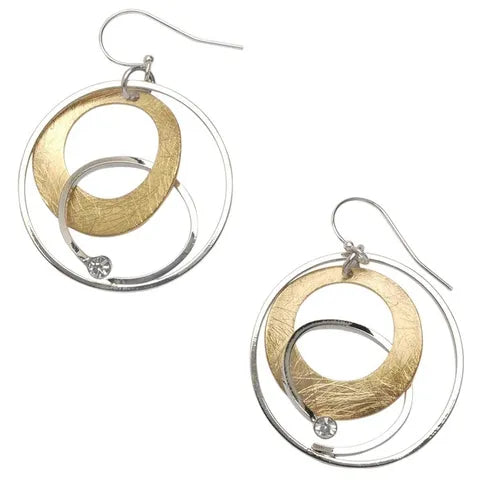 Takobia Circle Shaped Two Tone Hoop w/ Crystal Earring - 3502
